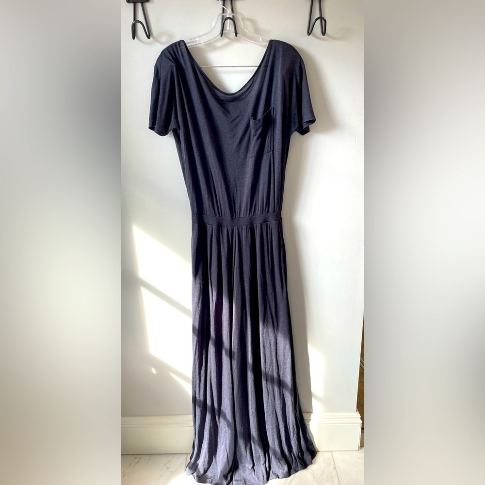 HEATHER, women’s gray wide leg short sleeve jumpsuit, probably a small/medium